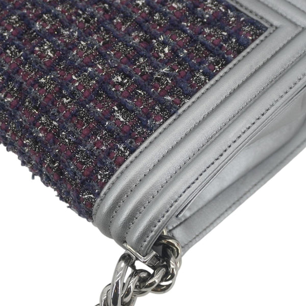 CHANEL Boy Flap Tweed Bag Shoulder Bag Silver