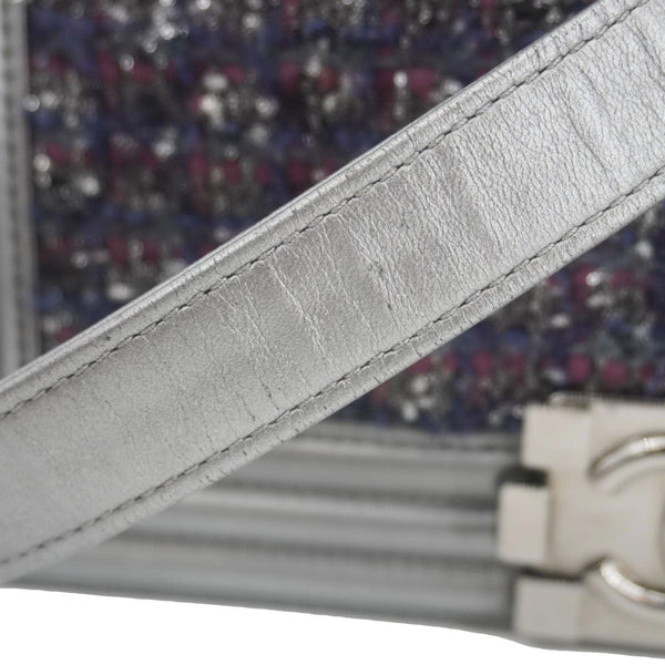 CHANEL Boy Flap Tweed Bag Shoulder Bag Silver