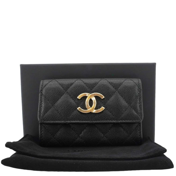 CHANEL Trifold CC Small Iridescent Caviar Wallet Black