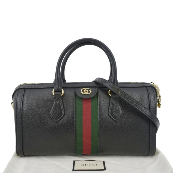 GUCCI Ophidia GG Web Leather Top Handle Shoulder Bag Black 524532