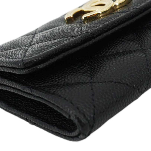 CHANEL Trifold CC Small Iridescent Caviar Wallet Black