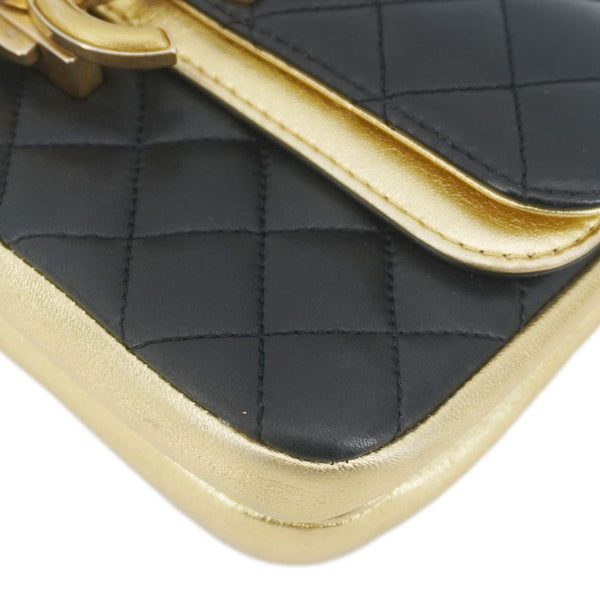 CHANEL CC Chic Double Flap Quilted Leather Shoulder Bag Black