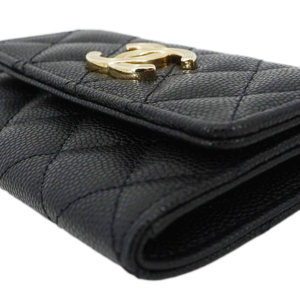 CHANEL Trifold CC Small Iridescent Caviar Wallet Black