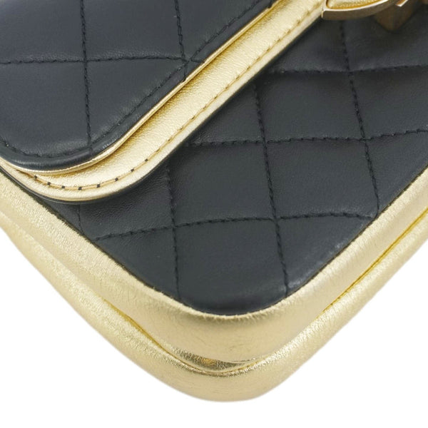 CHANEL CC Chic Double Flap Quilted Leather Shoulder Bag Black