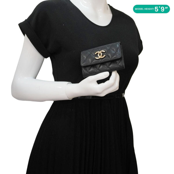 CHANEL Trifold CC Small Iridescent Caviar Wallet Black