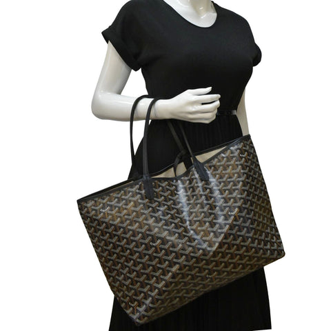 GOYARD Saint Louis PM Chevron Print Canvas Tote Bag Black