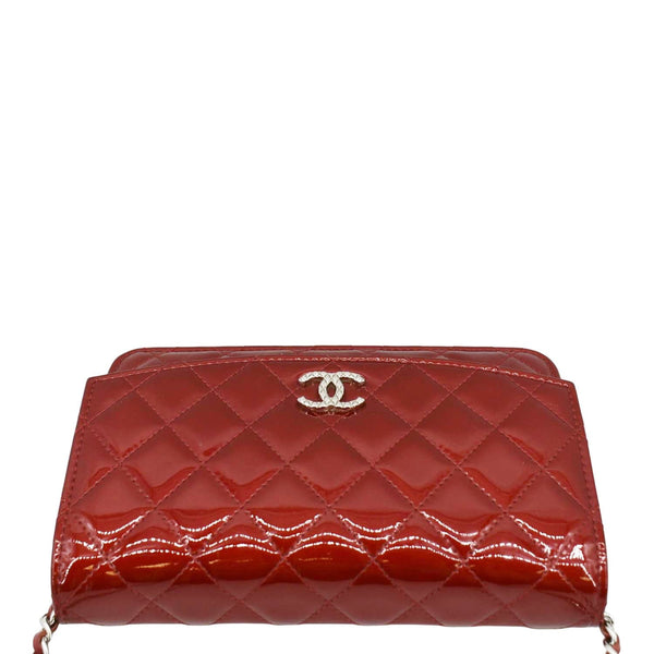 CHANEL Brilliant WOC Quilted Patent Leather Crossbody Wallet Red