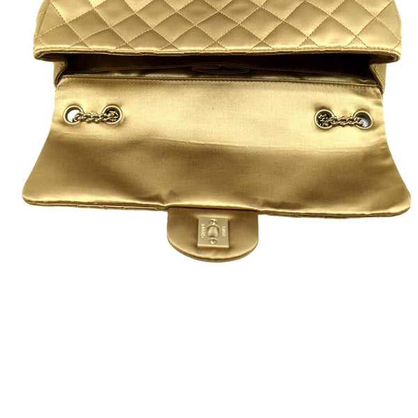CHANEL East West Satin Single Flap Shoulder Bag Gold