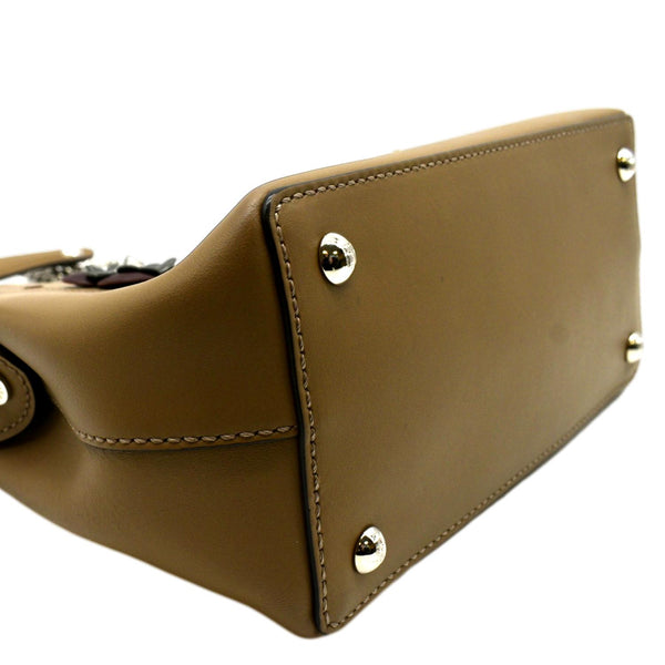 FENDI DotCom Flower Embellished Leather Shoulder Bag Tan.