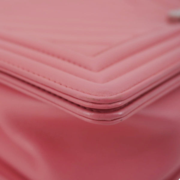CHANEL Boy Flap Old Medium Chevron Leather Crossbody Pink