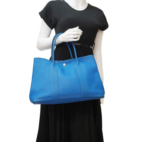 HERMES Garden Party 36 Negonda Leather Tote Bag Blue