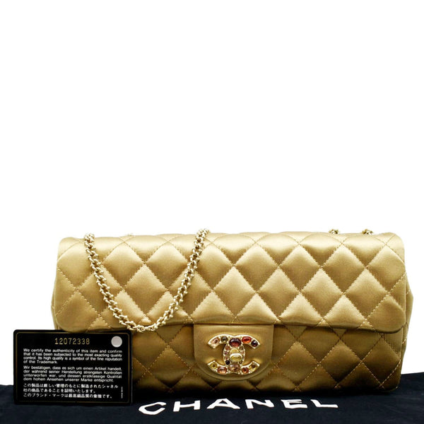 CHANEL East West Satin Single Flap Shoulder Bag Gold