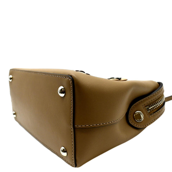 FENDI DotCom Flower Embellished Leather Shoulder Bag Tan