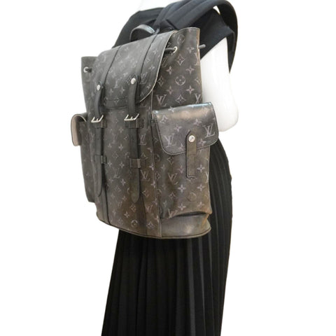 LOUIS VUITTON Christopher MM Brushed Monogram Cowhide Leather Backpack Black