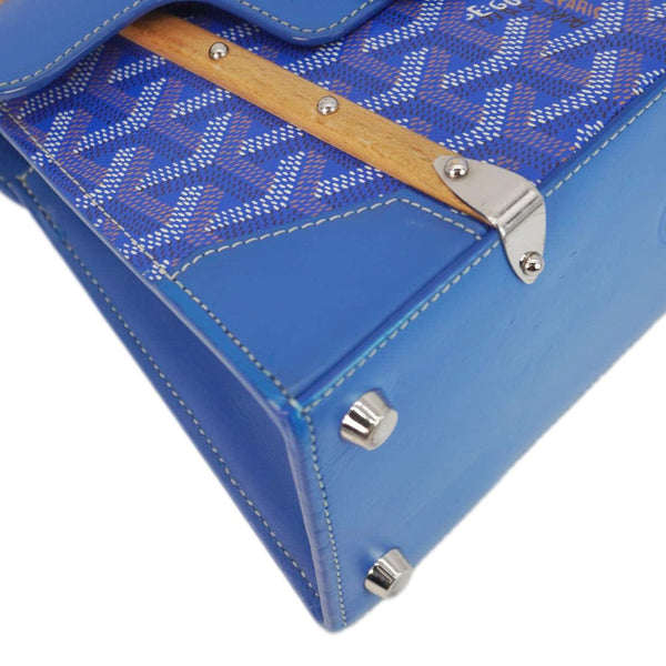 GOYARD Saigon Mini Chevron Print Coated Canvas Top Handle Shoulder Bag Blue