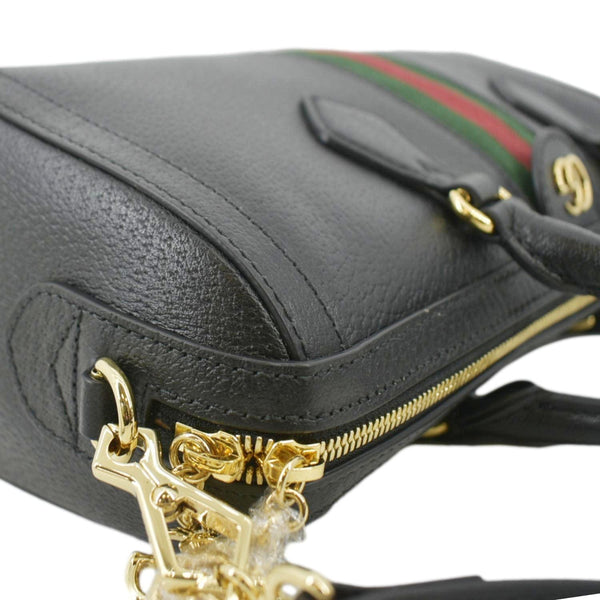 GUCCI Ophidia GG Web Leather Top Handle Shoulder Bag Black 524532