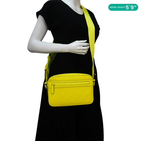 GUCCI GG Small Rubber Effect Leather Crossbody Bag Neon Yellow 771293