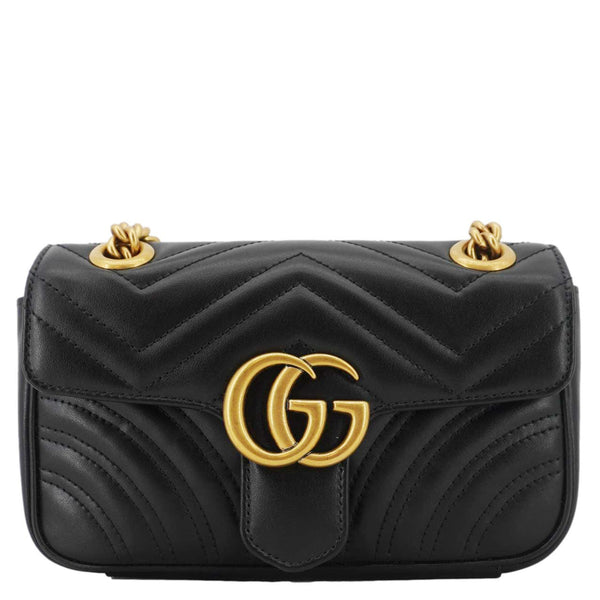 GUCCI GG Marmont Mini Leather Shoulder Bag Black 446744