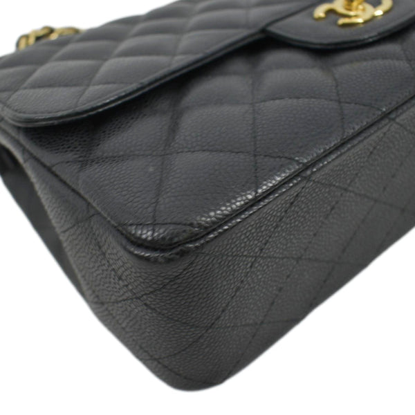 CHANEL Classic Double Flap Quilted Caviar Leather Shoulder Bag Black