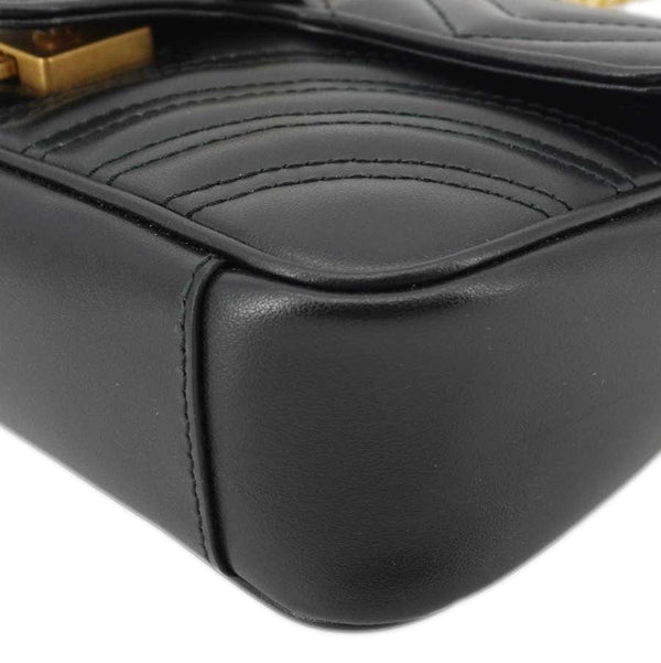 GUCCI GG Marmont Mini Leather Shoulder Bag Black 446744