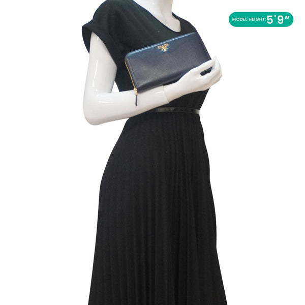 PRADA Zip Around Leather Wallet Blue