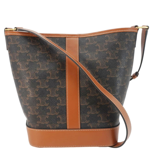 CELINE Small Triomphe Canvas Bucket Bag Tan