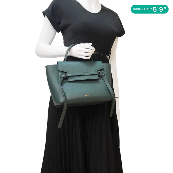 CELINE Micro Belt Grained Leather Shoulder Bag Green