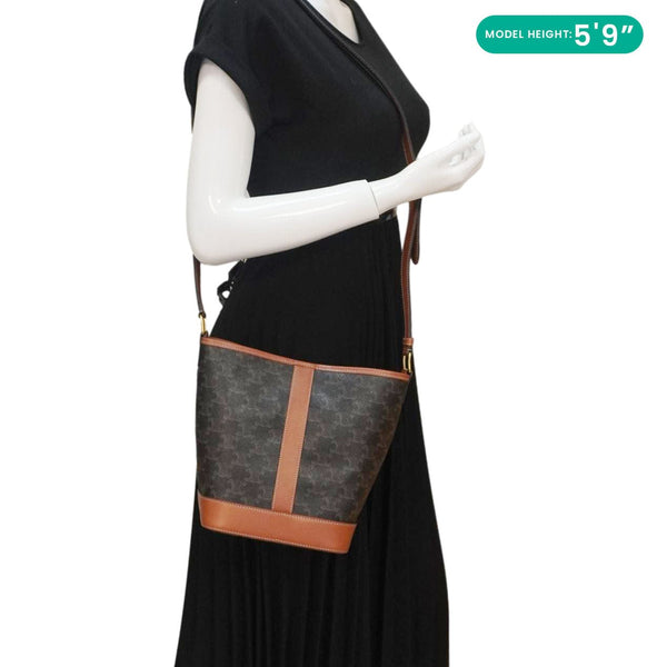 CELINE Small Triomphe Canvas Bucket Bag Tan