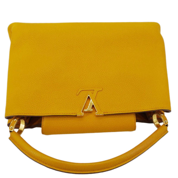 LOUIS VUITTON Capucines MM Taurillon Leather Satchel Bag Yellow