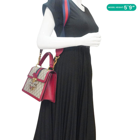 GUCCI Queen Margaret Bee GG Supreme Canvas Shoulder Bag Red 476541