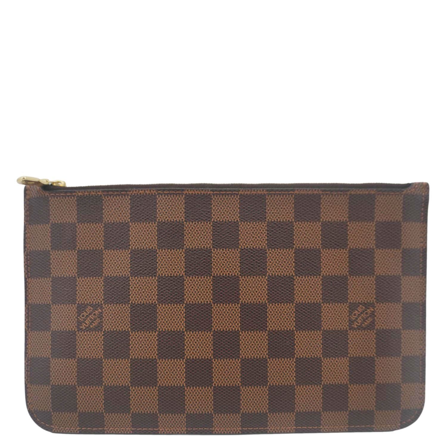 LOUIS VUITTON Neverfull Wristlet Damier Ebene Pouch Brown