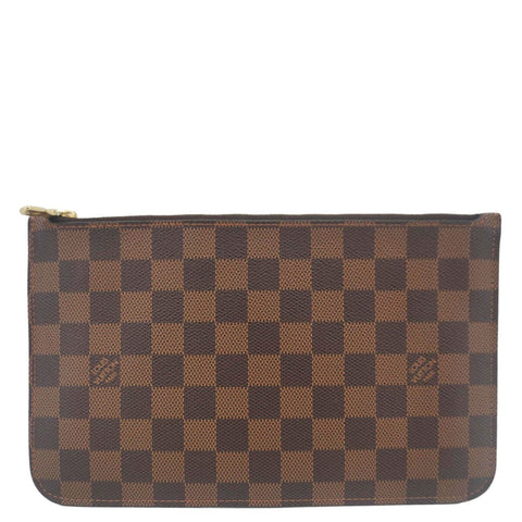 LOUIS VUITTON Neverfull Wristlet Damier Ebene Pouch Brown