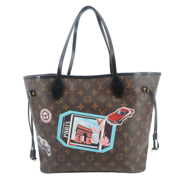 LOUIS VUITTON Neverfull MM World Tour Monogram Canvas Tote Shoulder Bag Brown