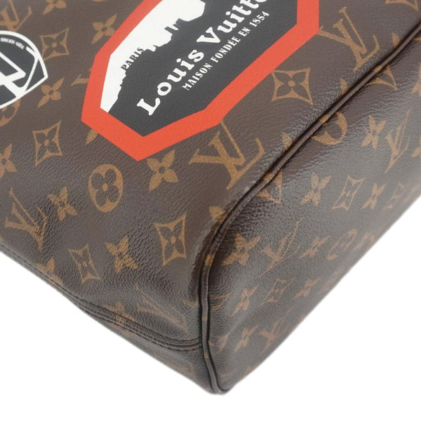 LOUIS VUITTON Neverfull MM World Tour Monogram Canvas Tote Shoulder Bag Brown