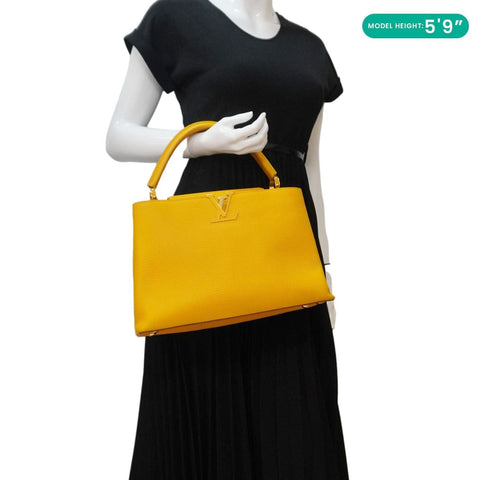 LOUIS VUITTON Capucines MM Taurillon Leather Satchel Bag Yellow