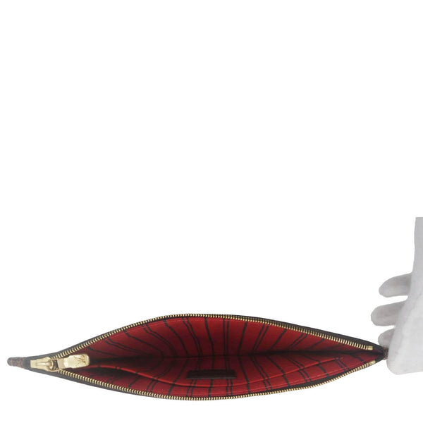 LOUIS VUITTON Neverfull Wristlet Damier Ebene Pouch Brown