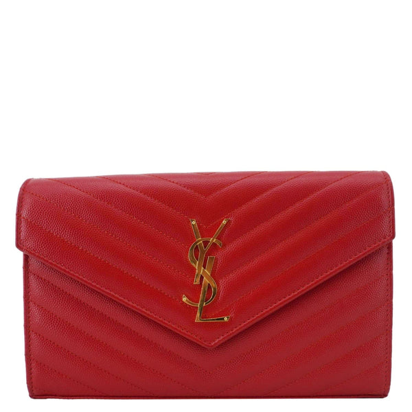 YVES SAINT LAURENT Cassandre Leather Wallet On Chain Crossbody Bag Red