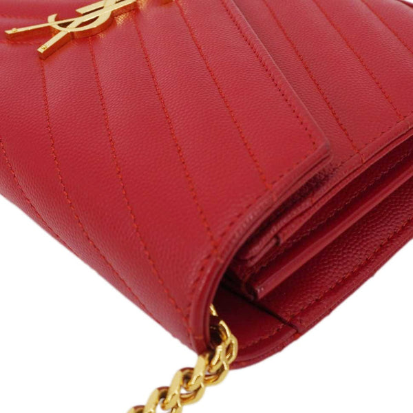 YVES SAINT LAURENT Cassandre Leather Wallet On Chain Crossbody Bag Red