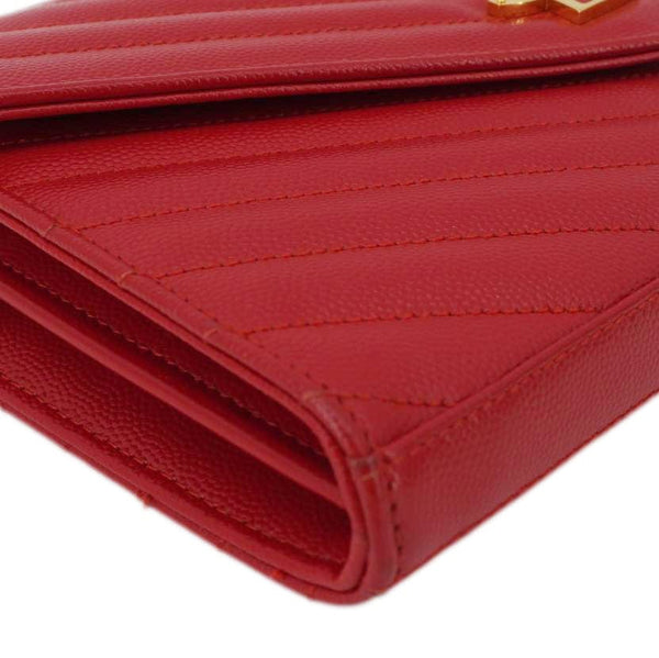 YVES SAINT LAURENT Cassandre Leather Wallet On Chain Crossbody Bag Red