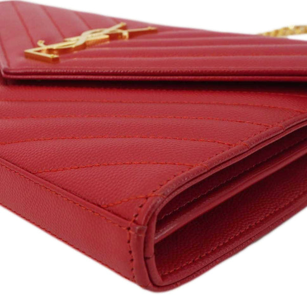 YVES SAINT LAURENT Cassandre Leather Wallet On Chain Crossbody Bag Red