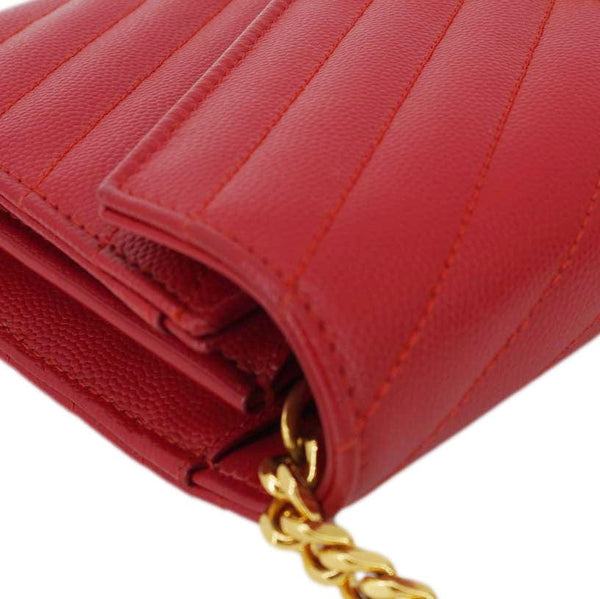 YVES SAINT LAURENT Cassandre Leather Wallet On Chain Crossbody Bag Red
