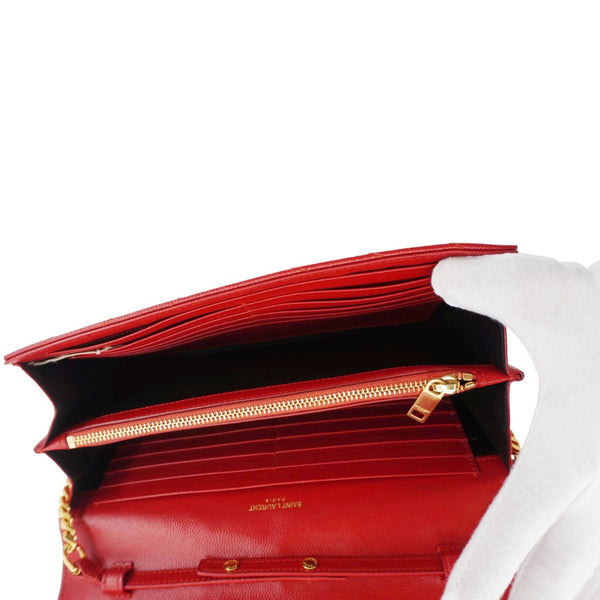 YVES SAINT LAURENT Cassandre Leather Wallet On Chain Crossbody Bag Red