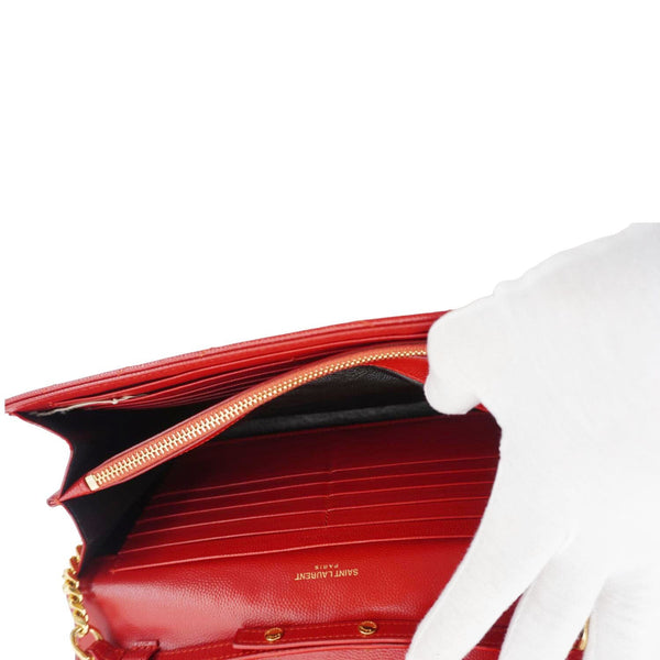 YVES SAINT LAURENT Cassandre Leather Wallet On Chain Crossbody Bag Red