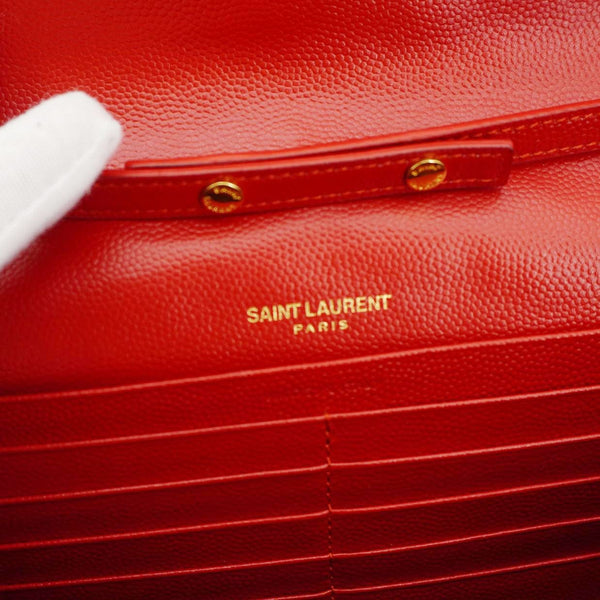 YVES SAINT LAURENT Cassandre Leather Wallet On Chain Crossbody Bag Red