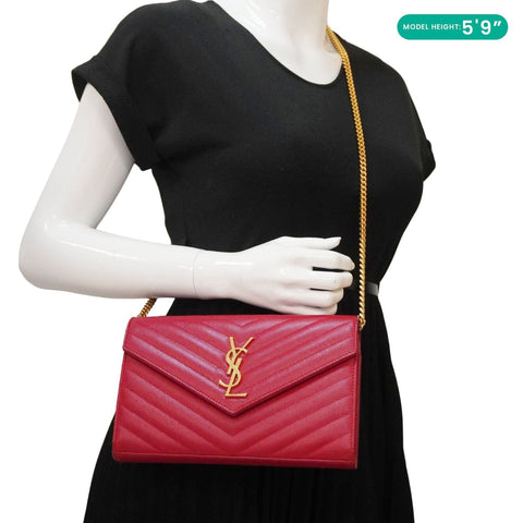 YVES SAINT LAURENT Cassandre Leather Wallet On Chain Crossbody Bag Red