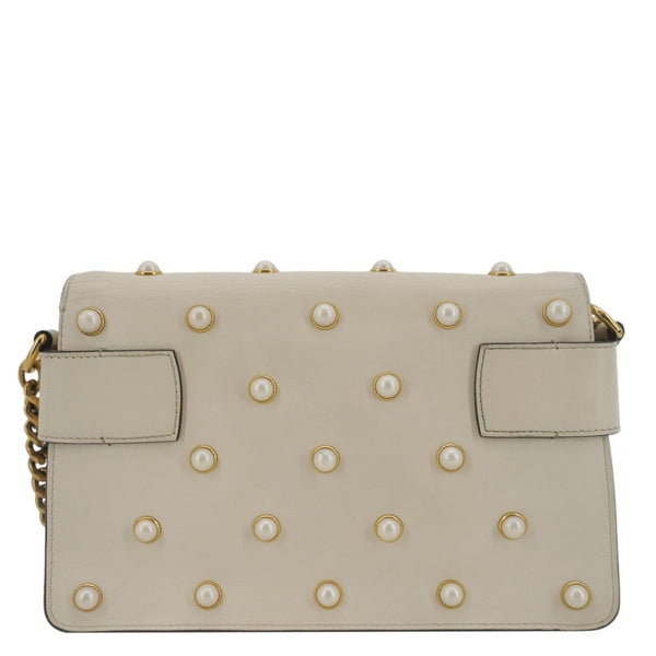 GUCCI Broadway Pearl Bee Mini Leather Shoulder Bag White 453778