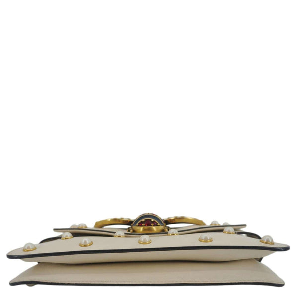 GUCCI Broadway Pearl Bee Mini Leather Shoulder Bag White 453778