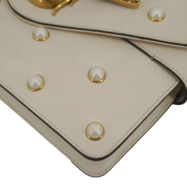 GUCCI Broadway Pearl Bee Mini Leather Shoulder Bag White 453778