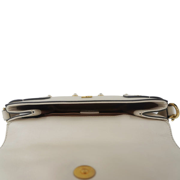 GUCCI Broadway Pearl Bee Mini Leather Shoulder Bag White 453778