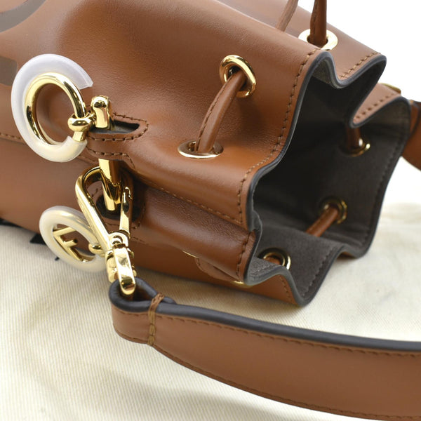 Fendi Mon Tresor Leather Bucket Crossbody Bag in Brown - Top Right